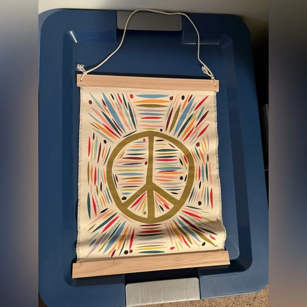 Martha Rich x Fringe Canvas Peace Sign Wall Hanging In Gold And Multicolor